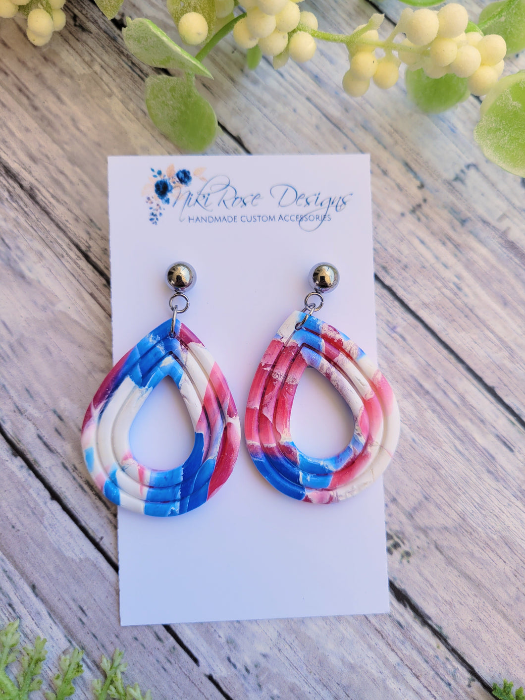 Patriotic Marble Teardrop Dangles