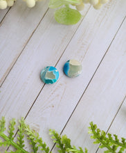 Load image into Gallery viewer, Silver &amp; Aqua Seaglass Marble Circle Studs
