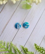 Load image into Gallery viewer, Silver &amp; Aqua Seaglass Marble Circle Studs
