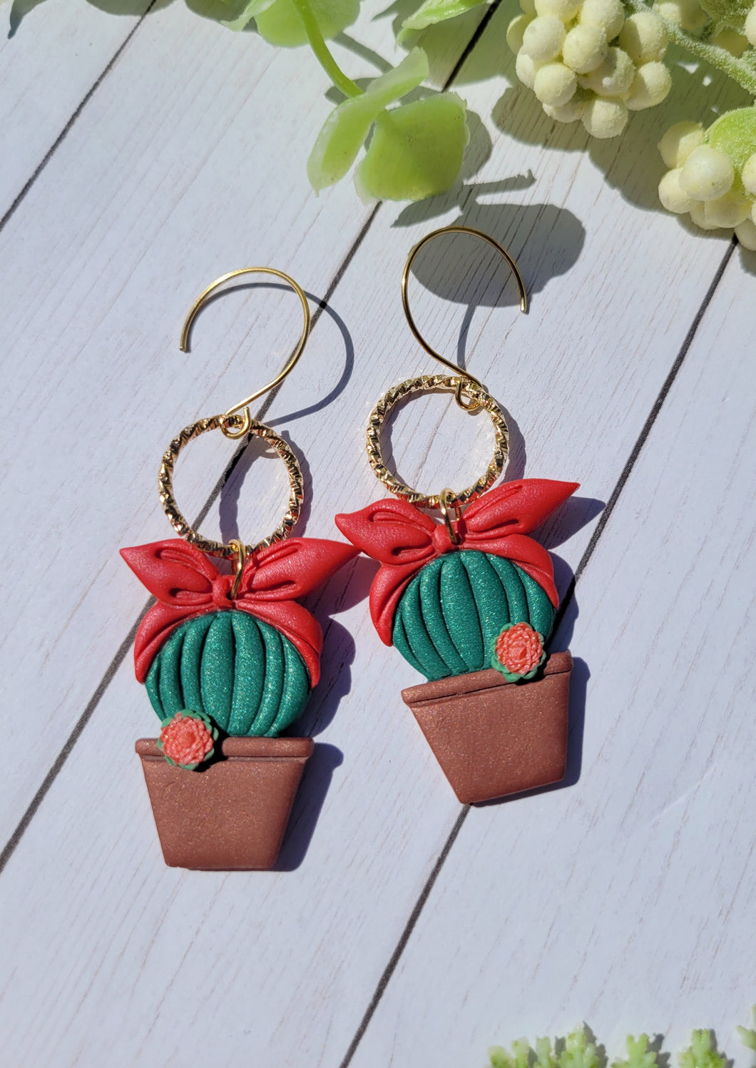 Red Cactus Dangle Earrings or Magnet