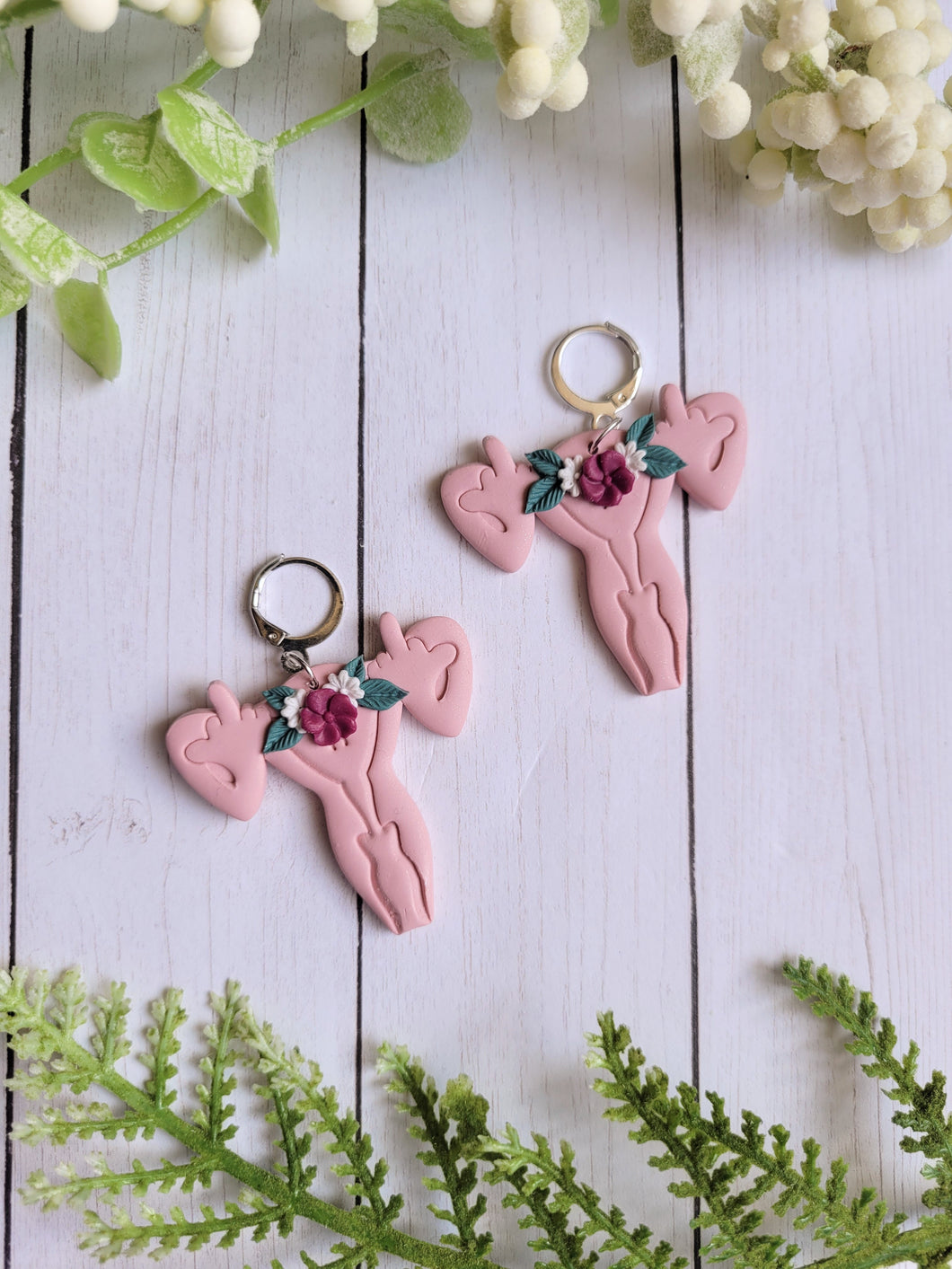 Floral FUterus Clay Earrings