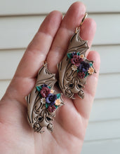 Load image into Gallery viewer, Hanging Brown Floral Bat Dangles
