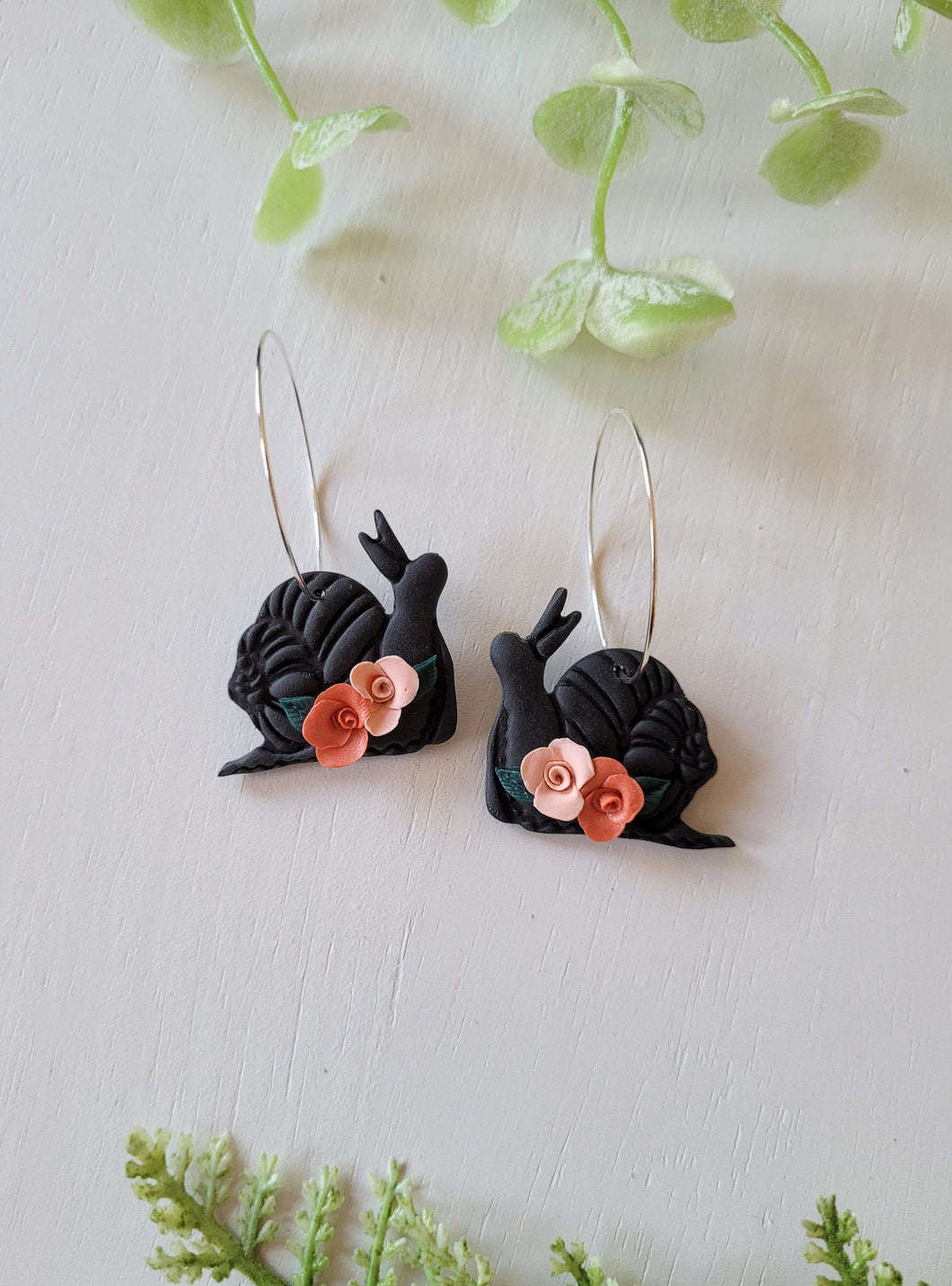 Black Floral Snail Dangles