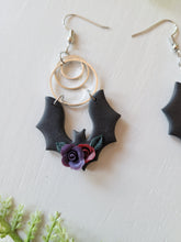 Load image into Gallery viewer, Burgundy, Purple &amp; Black Floral Bat Dangles
