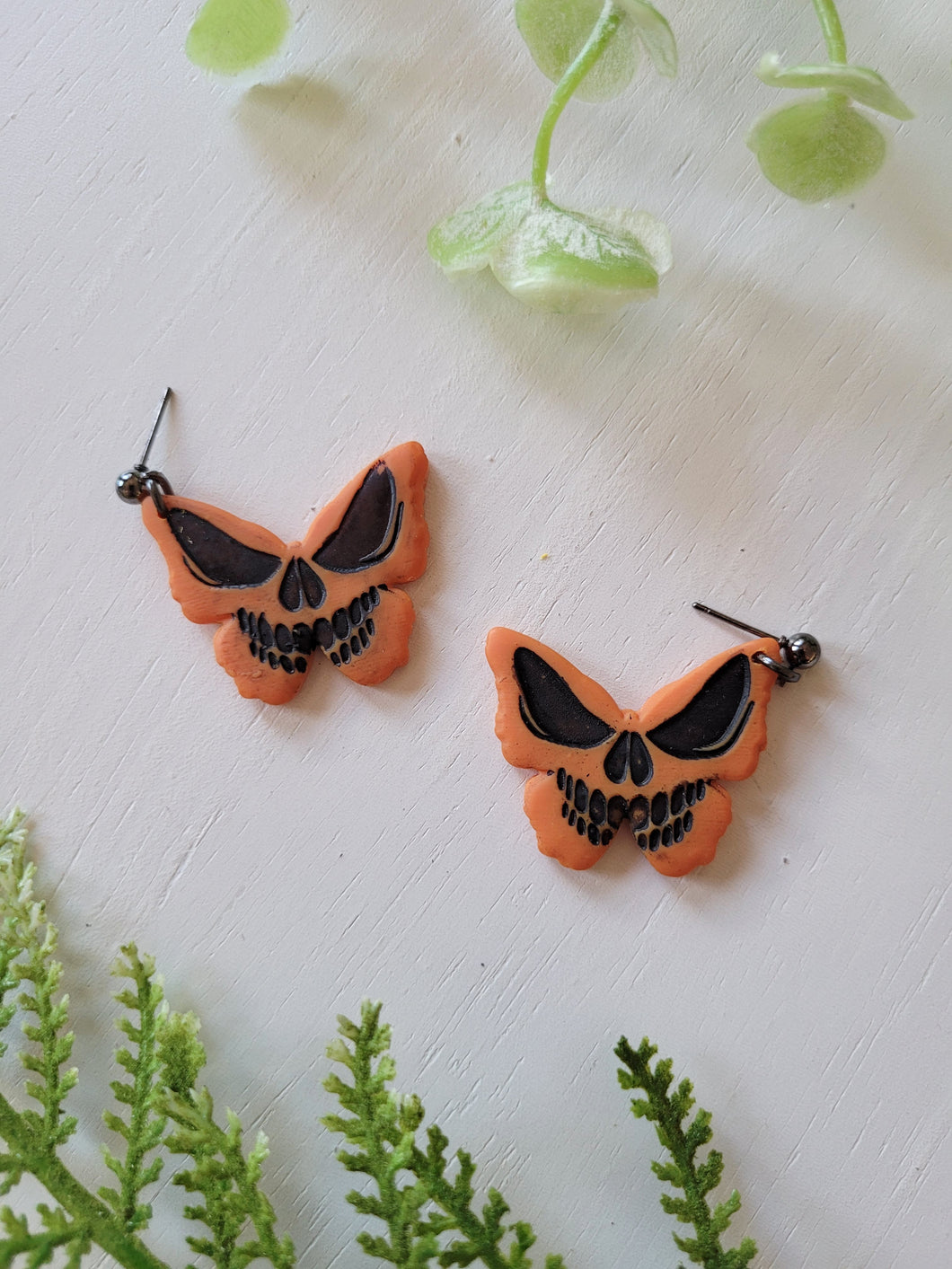 Orange Skull Butterfly Dangles