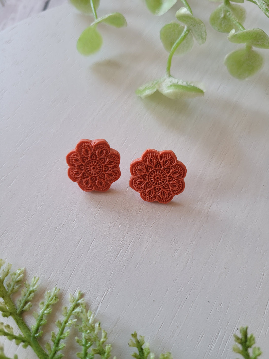 Orange Mandala Studs