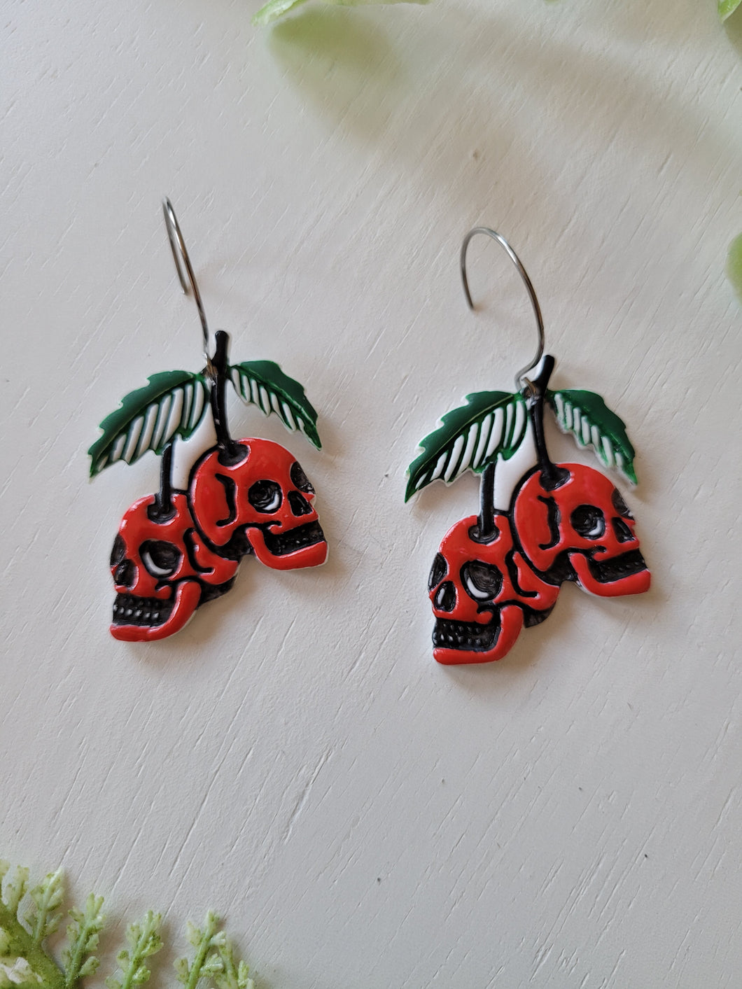 Cherry Skeleton Clay Dangle Earrings