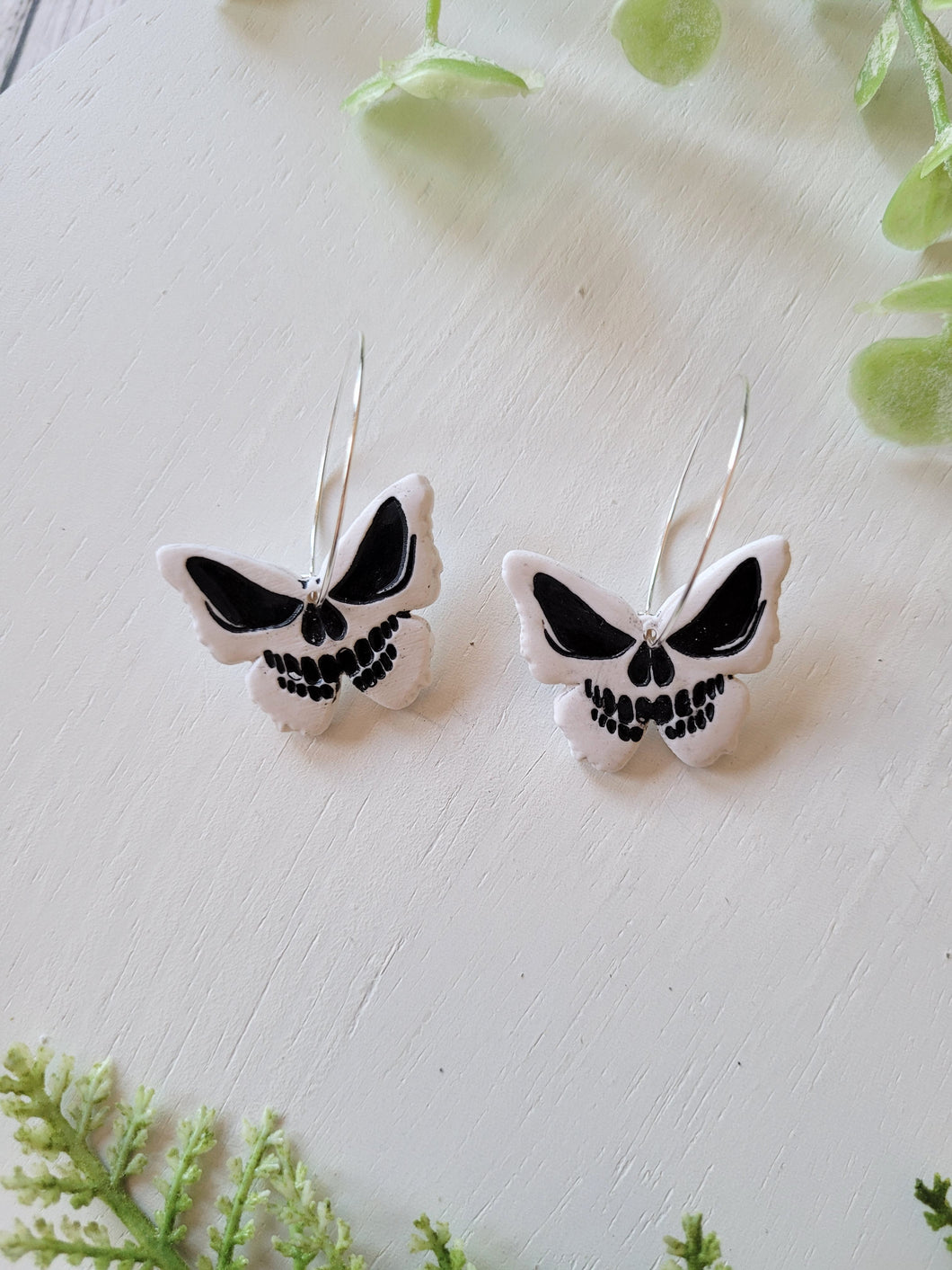 White Skull Butterfly Hoops