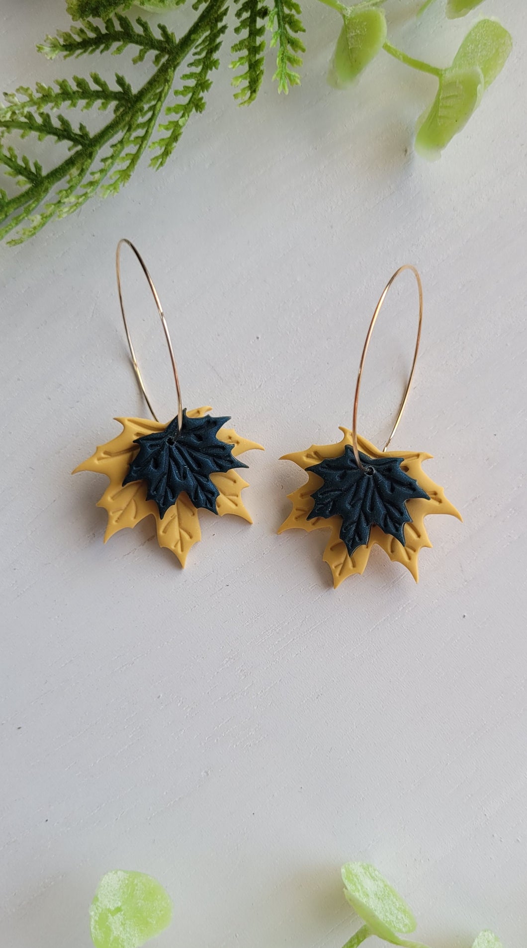 Teal Mustard Maple Leaf Duo Hoops