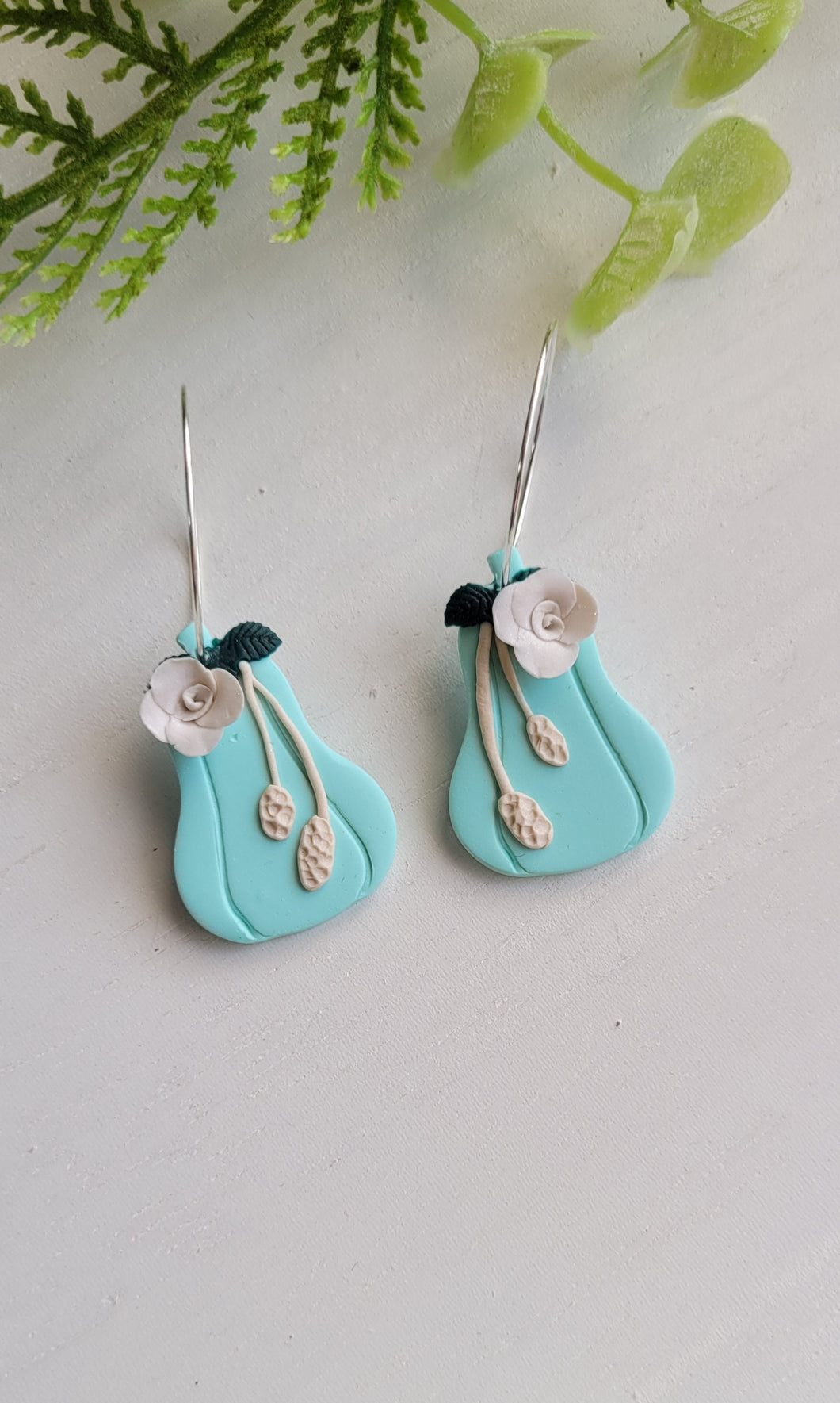 Turquoise Tall Pumpkin Clay Hoops