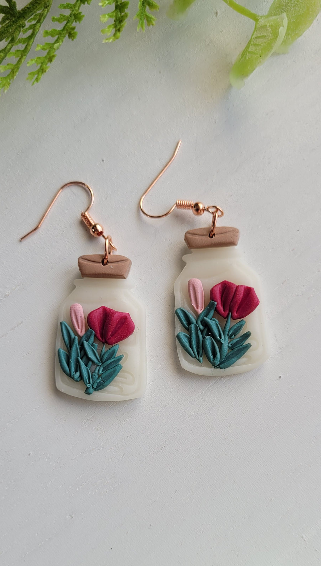 Magenta Floral Jars Clay Dangles