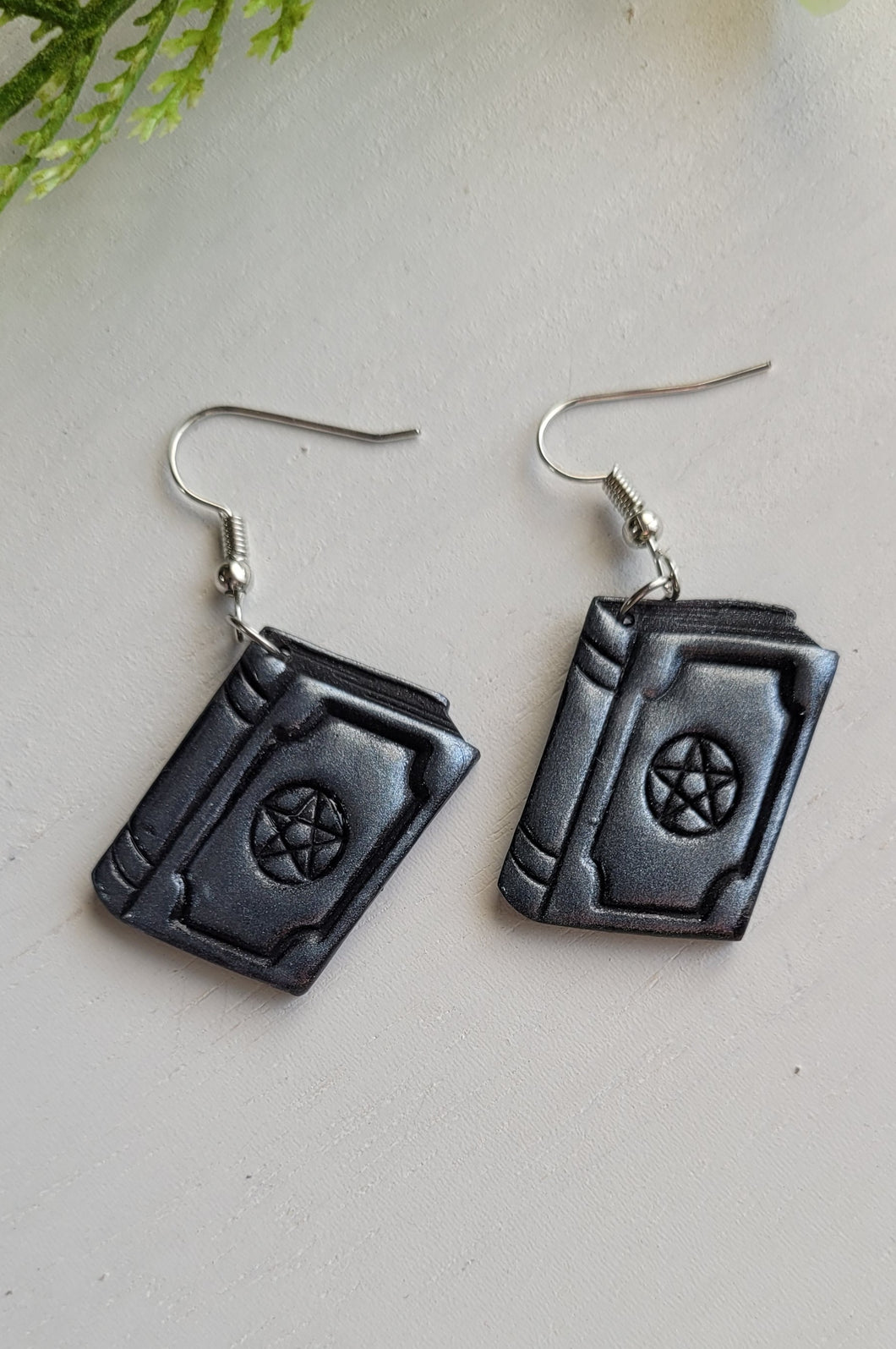 Silver Spell Book Clay Dangles