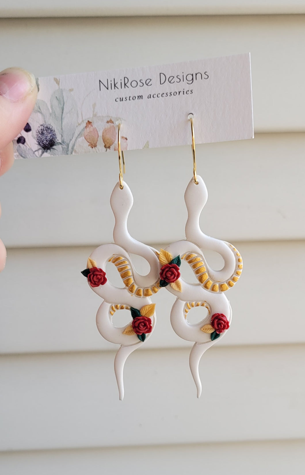 Floral Winter Snakes Clay Earrings