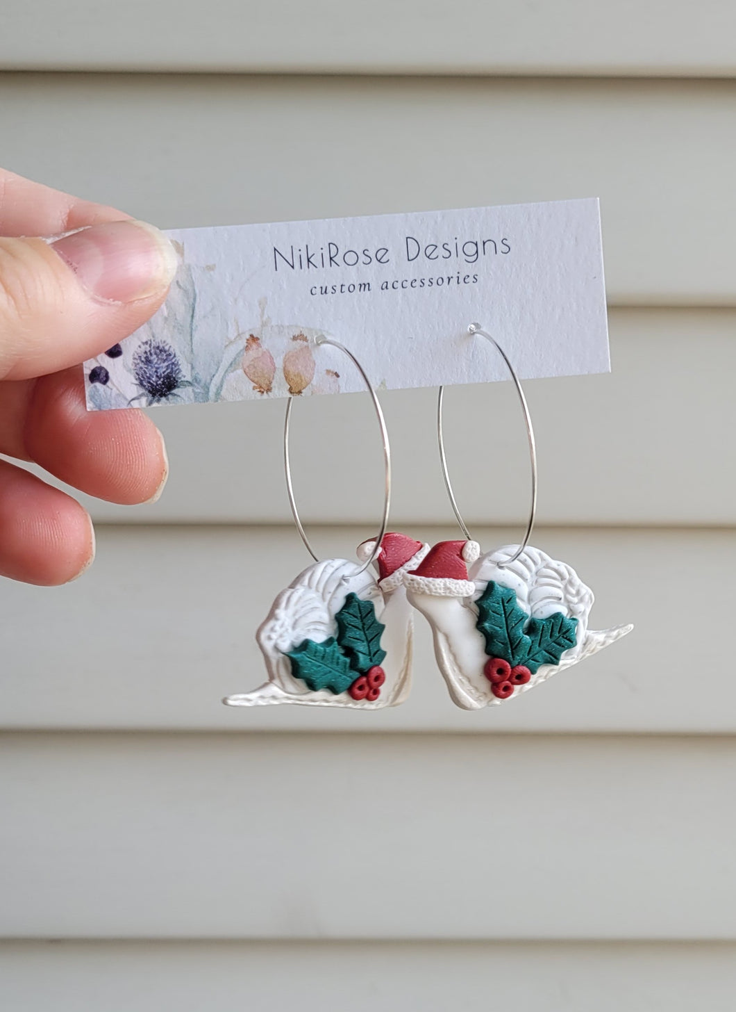 Santa Hat Snailie Hoop Clay Earrings