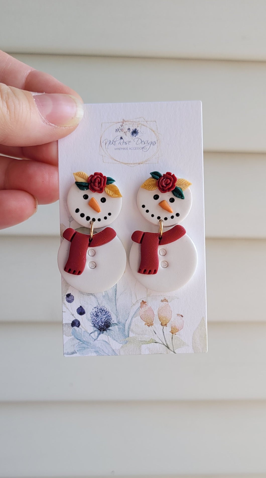 Floral Snowman Dangles Polymer Clay Earrings