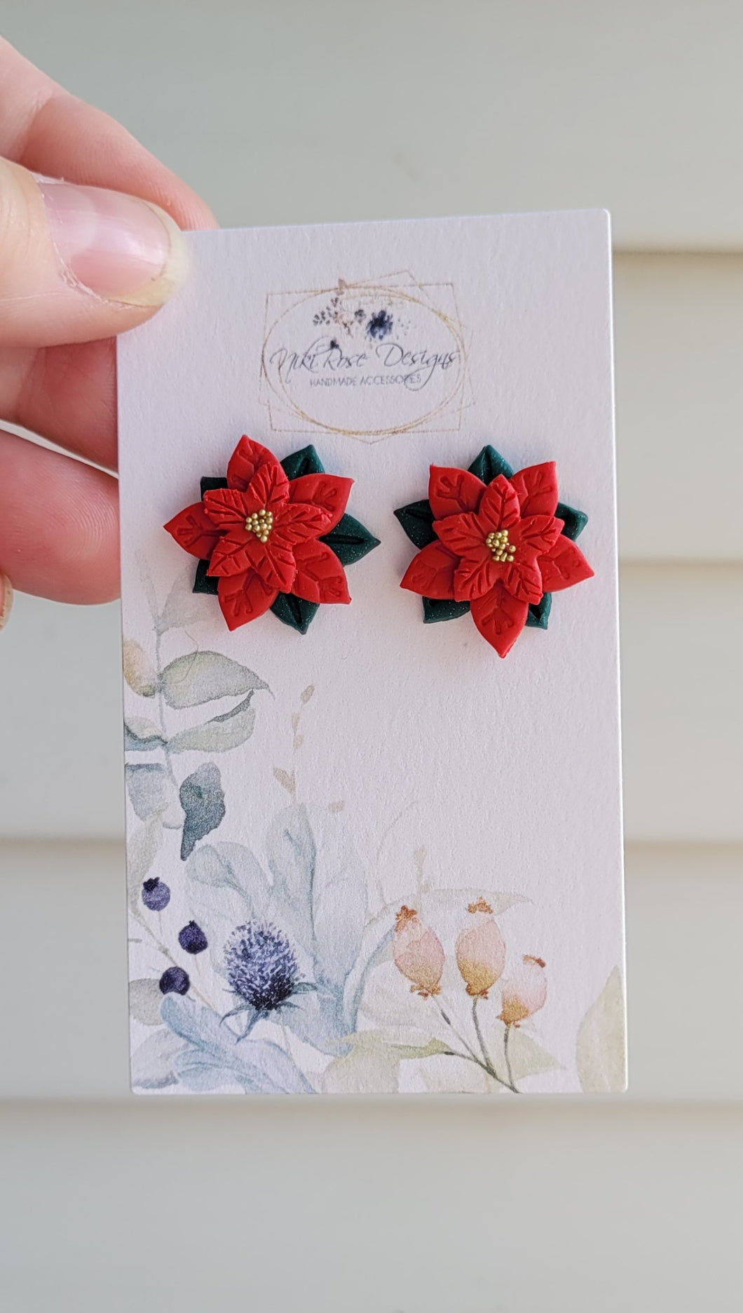 Small Poinsettia Stud Clay Earrings