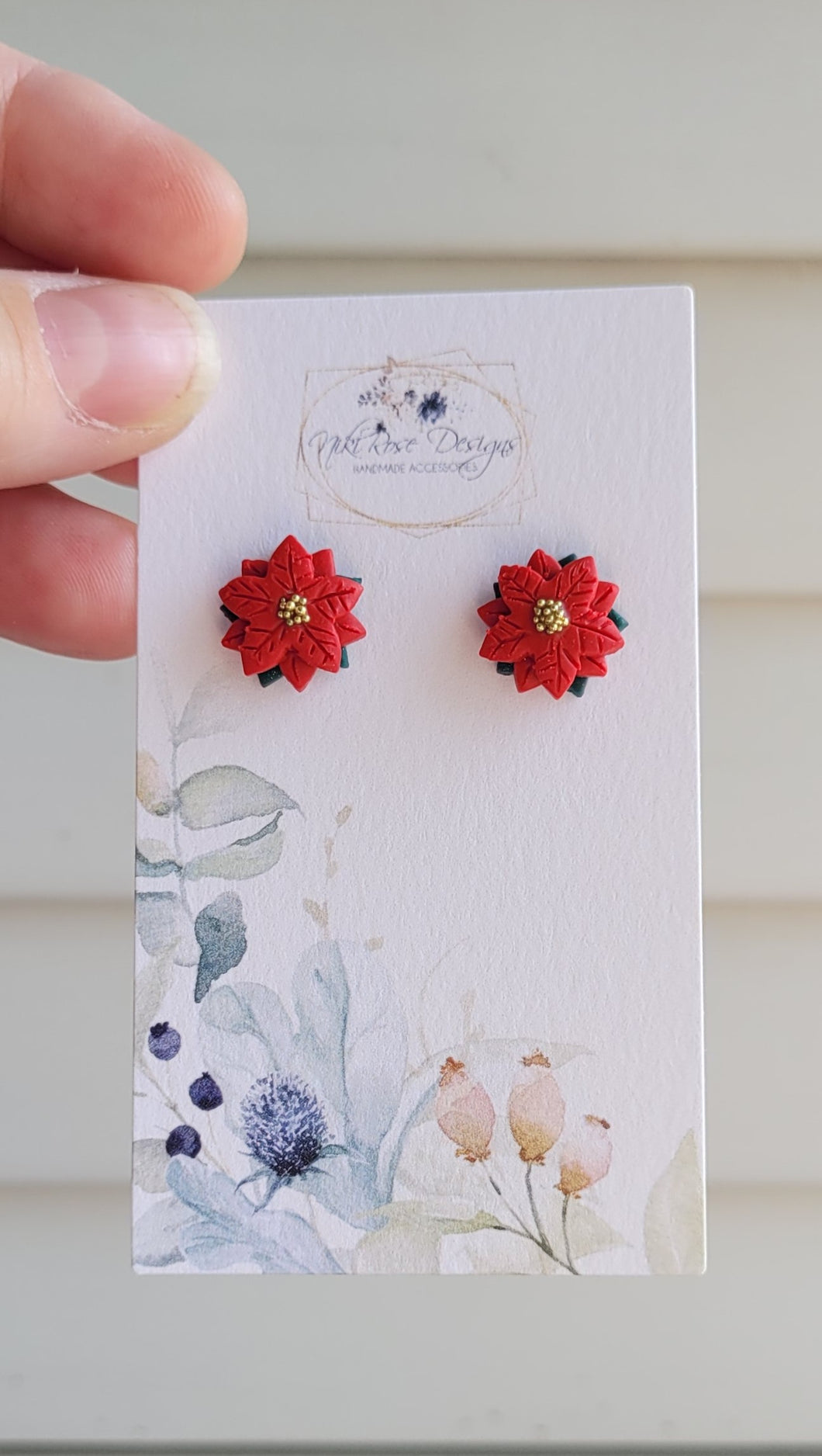 Mini Poinsettia Stud Clay Earrings