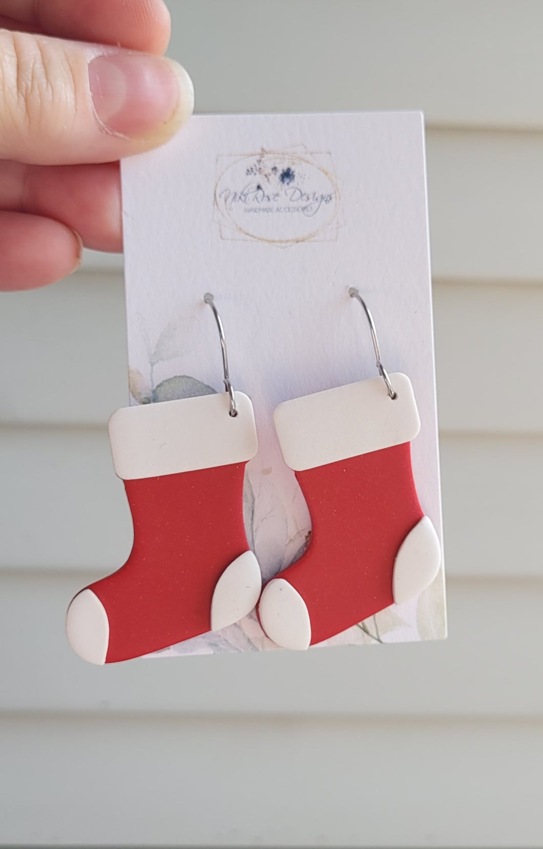 Red Stockings Clay Earrings