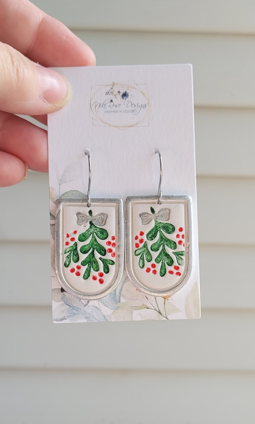 Silver or Gold Mistletoe Clay Earrings