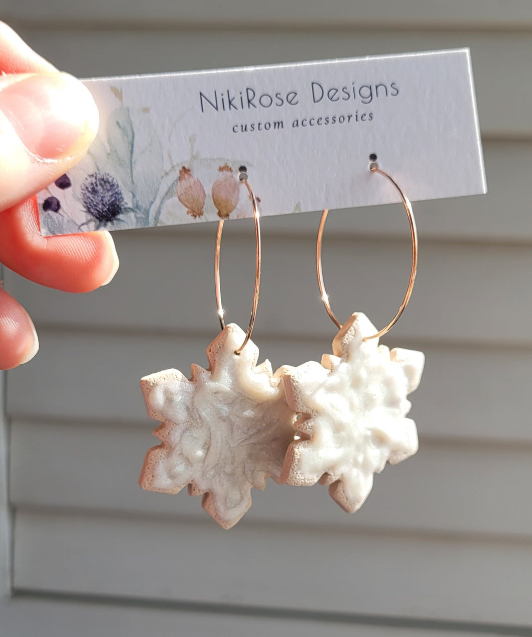 Snowflake Christmas Cookie Hoops Clay Earrings