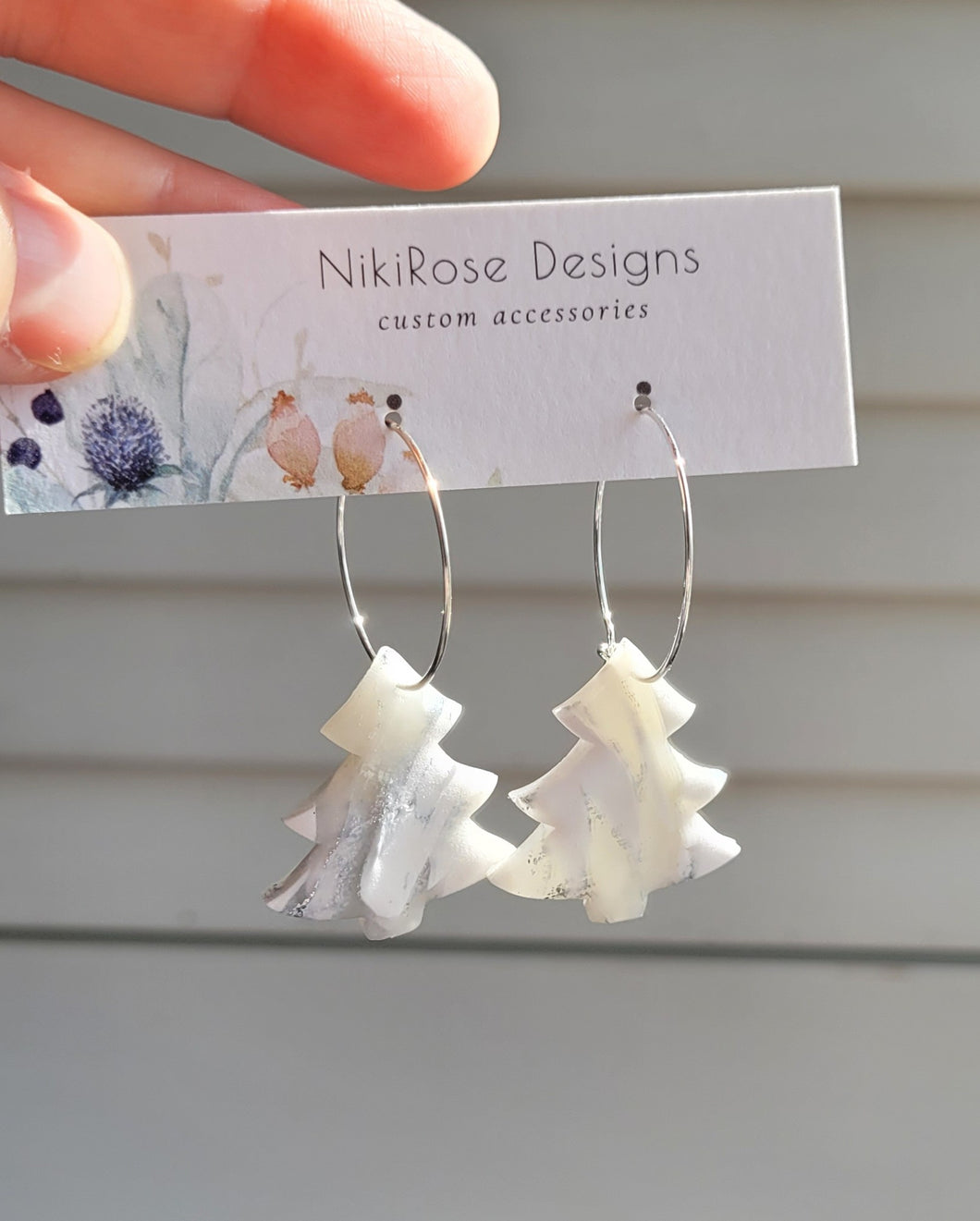 Silver Marble Tree Hoops Clay Earrings