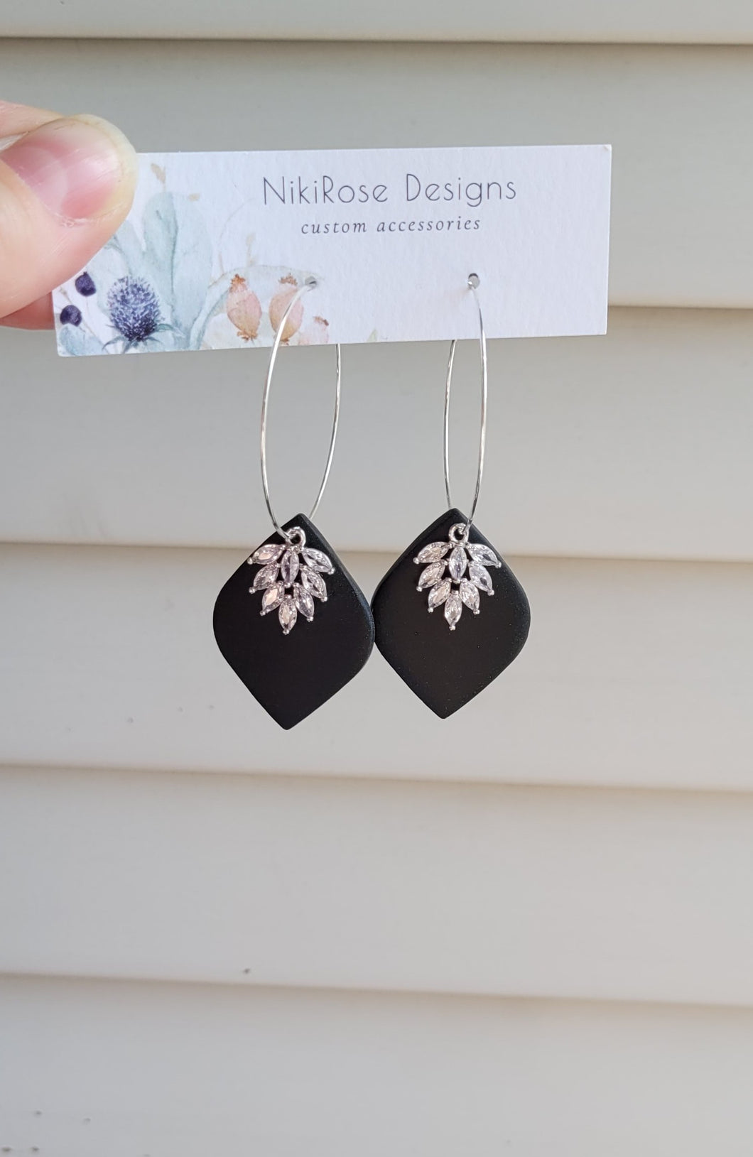 Black Diamond Rhinestone Hoop Clay Earrings