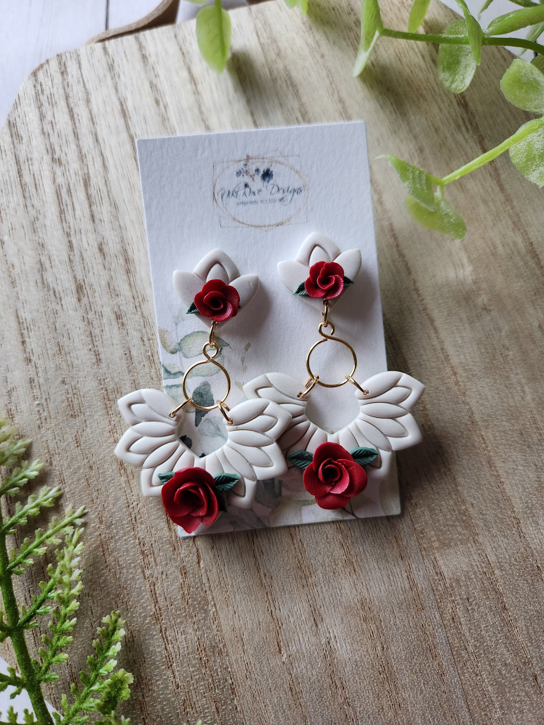 Red Rose Floral Emily Stud Clay Earrings