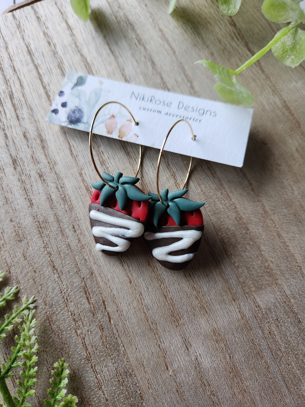 Chocolate Covered Strawberry Clay Hoop Earrings
