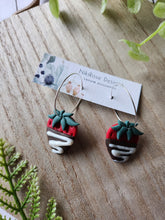 Load image into Gallery viewer, Chocolate Covered Strawberry Clay Hoop Earrings
