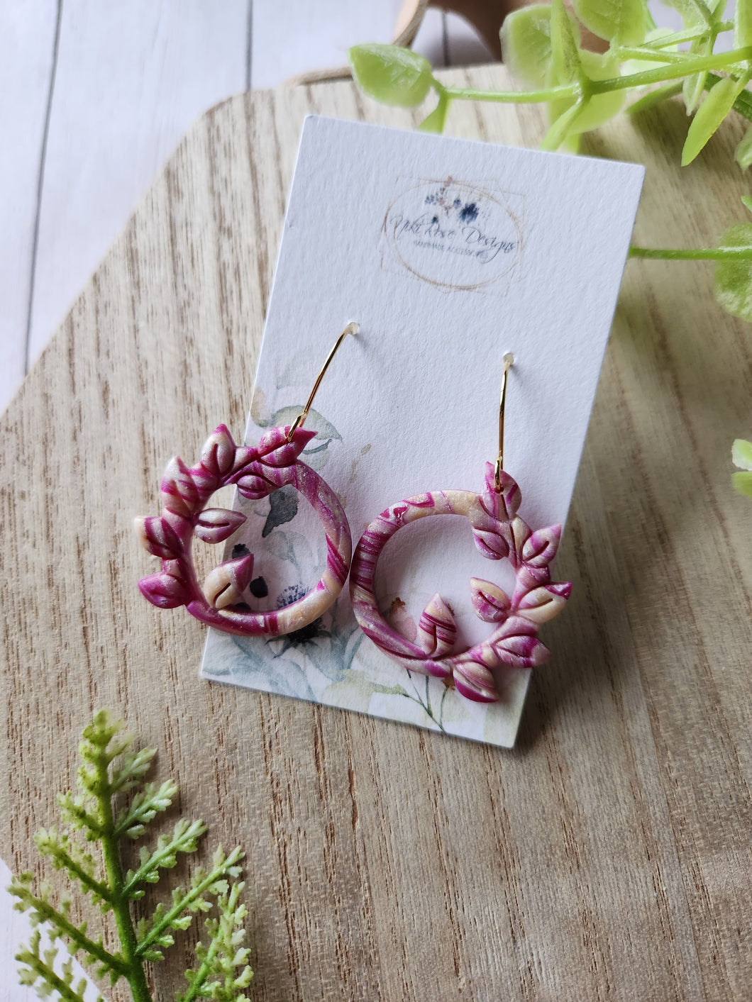 Purple Gold Marble Vine Hoops Clay Earrings