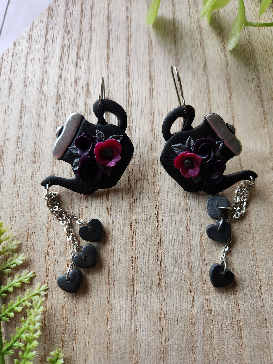 Goth Pouring Teapots Dangle Clay Earrings