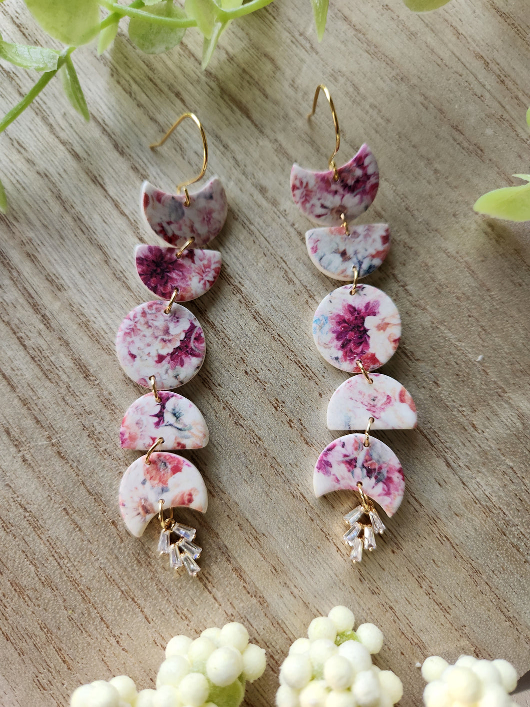 Floral Garden Moon Phases Clay Earrings