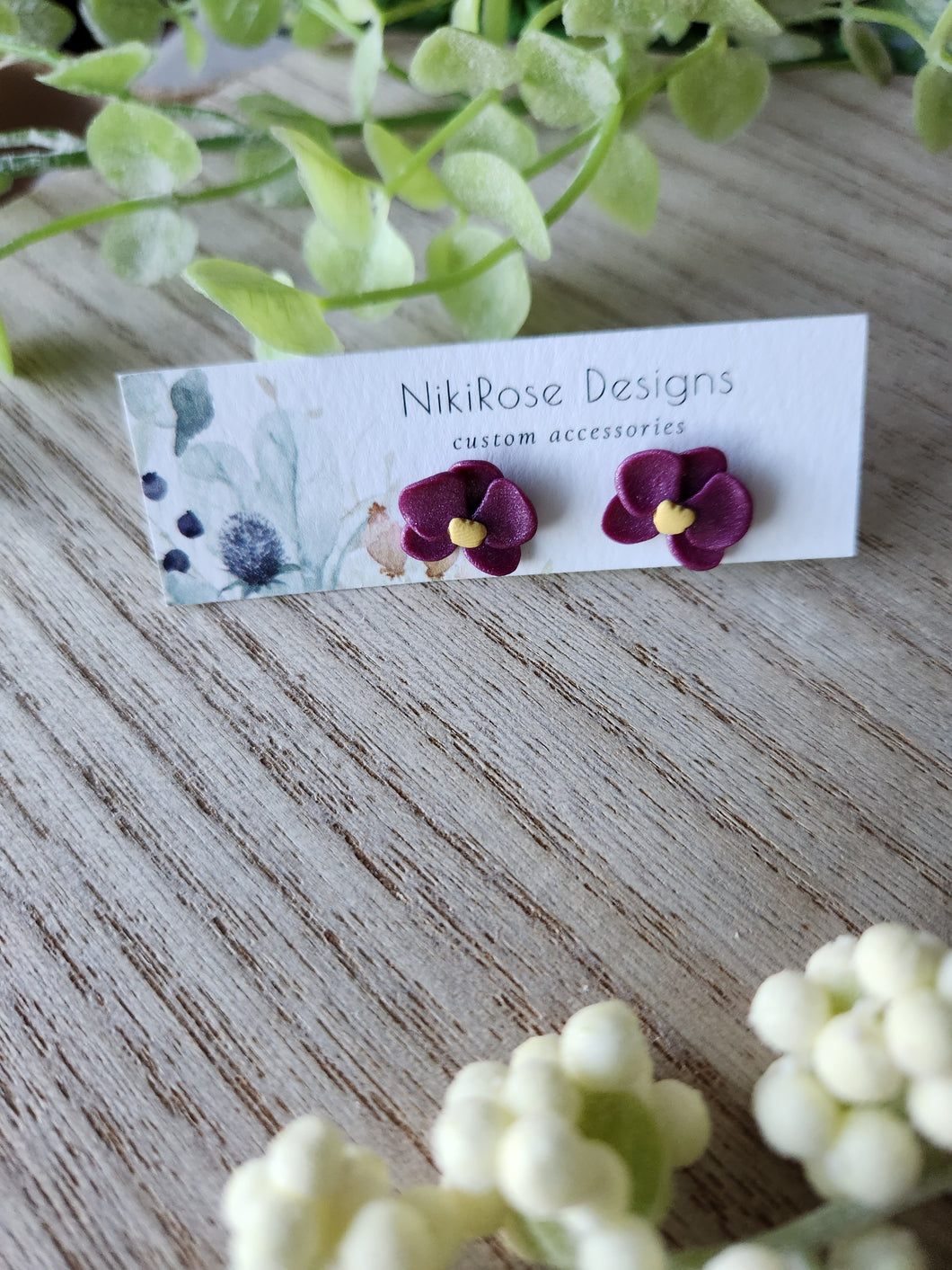 Tiny Orchid Stud Clay Earrings