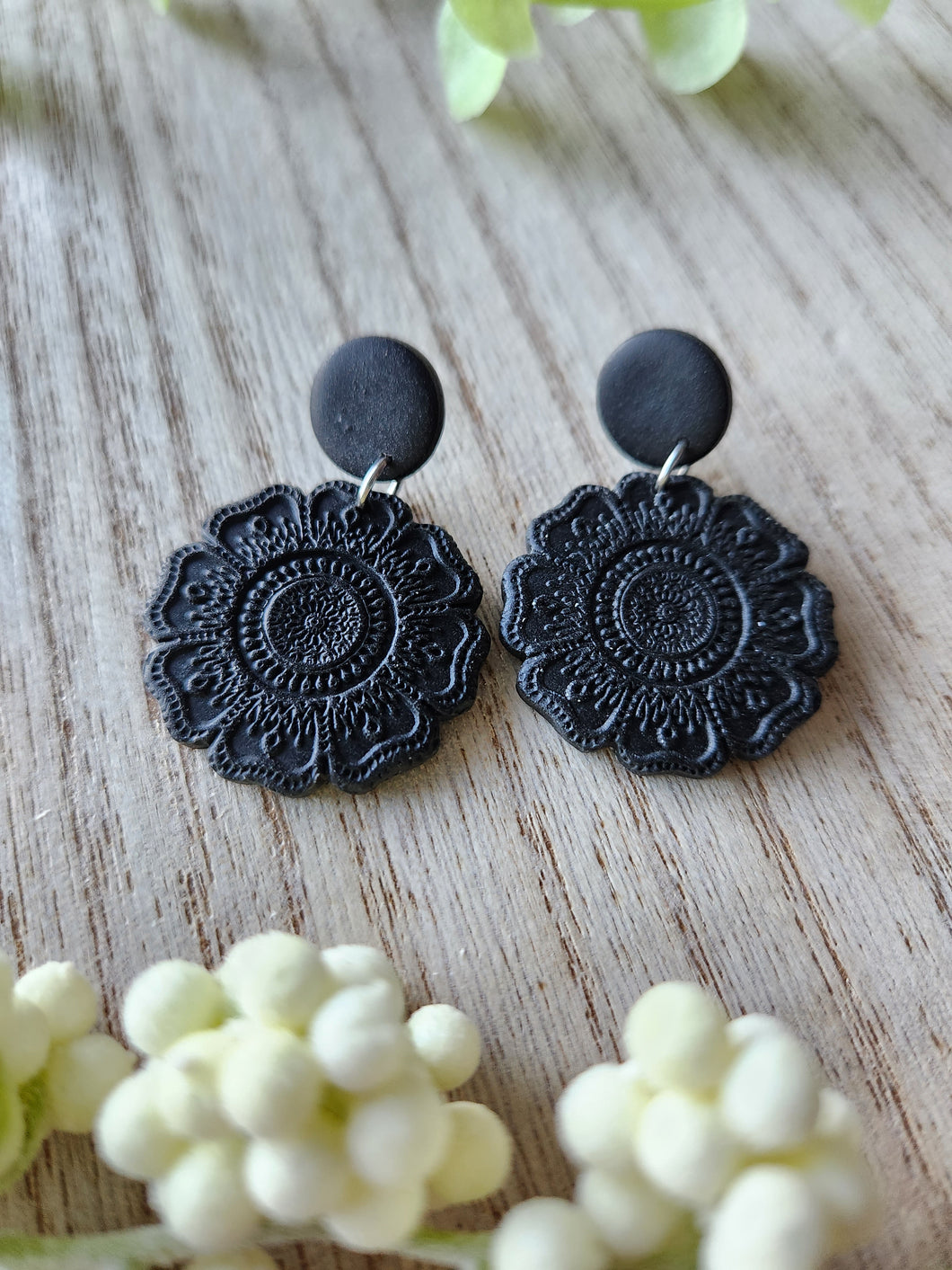 Mandala Medallion Dangles Clay Earrings