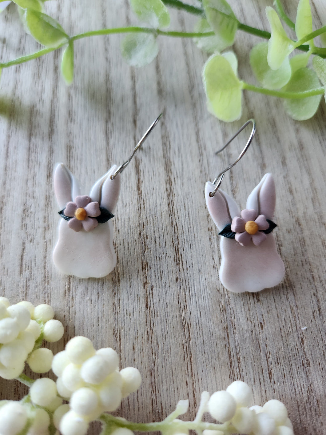 Garden Single Floral Bunny Clay Earrings