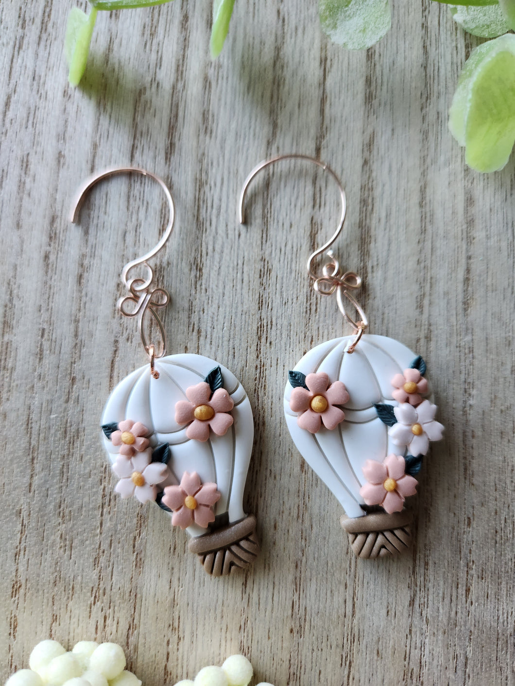 Peach Floral Hot Air Balloon Clay Earrings