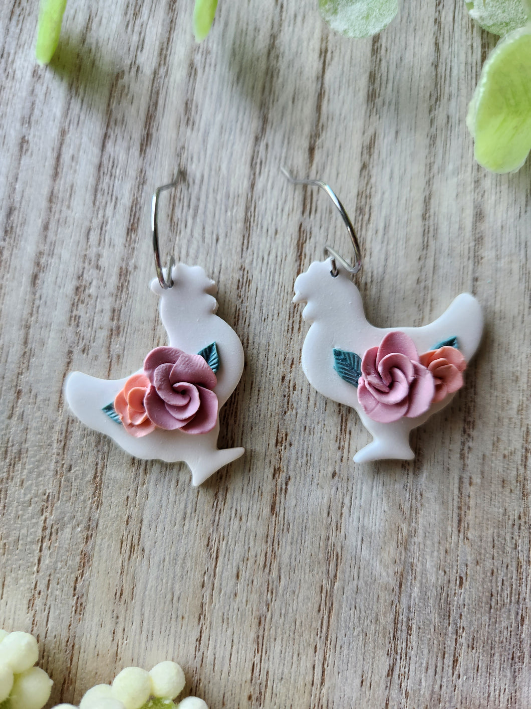 Floral Garden Chicken Clay Earrings