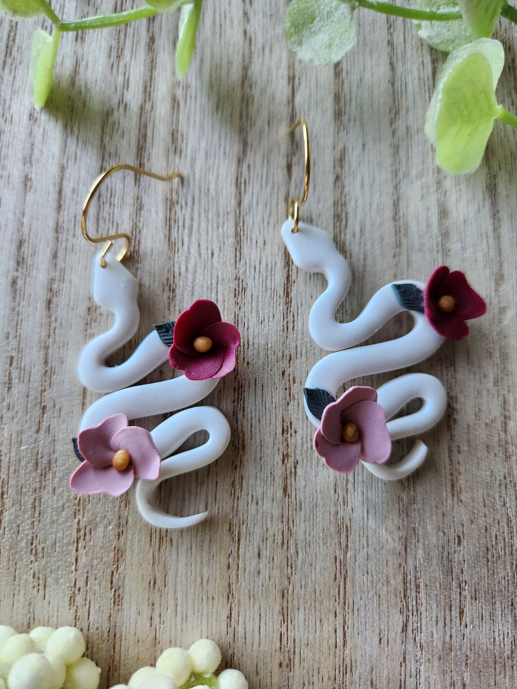 Garden Floral Snakes Clay Earrings