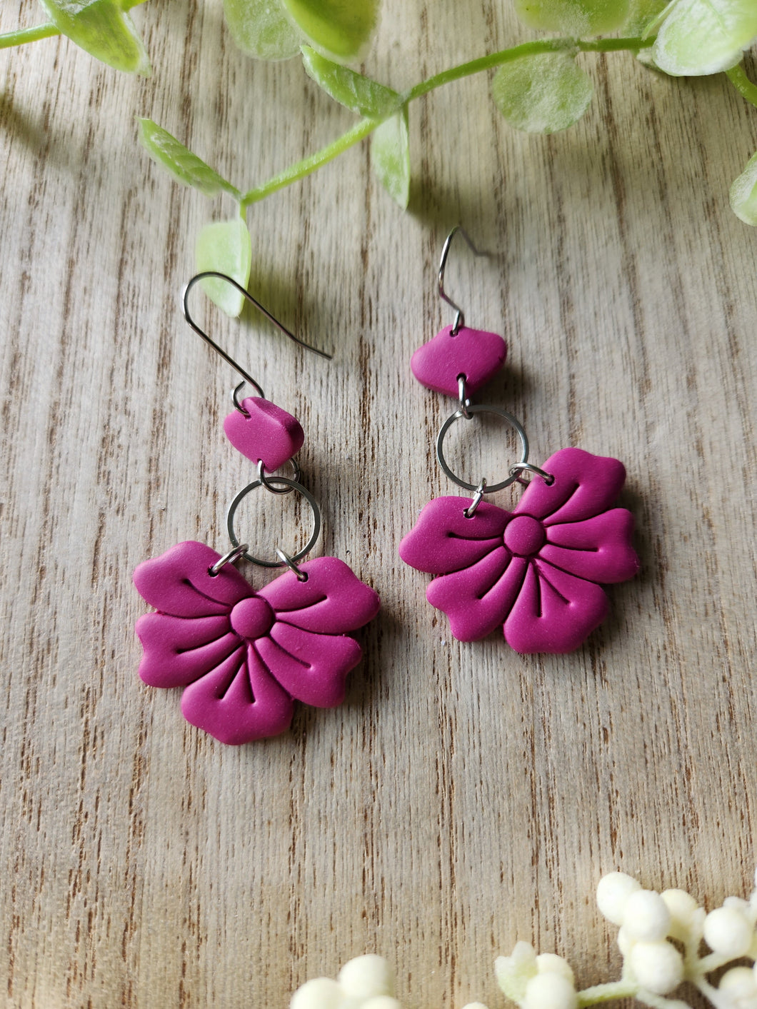 Dark Pink Cherry Blossom Petal Dangles