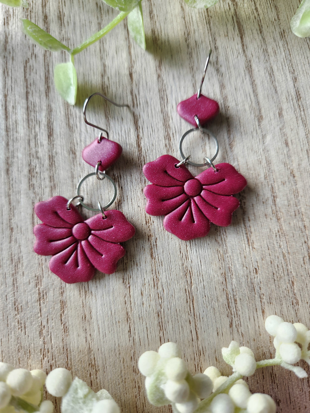 Magenta Cherry Blossom Petal Dangles