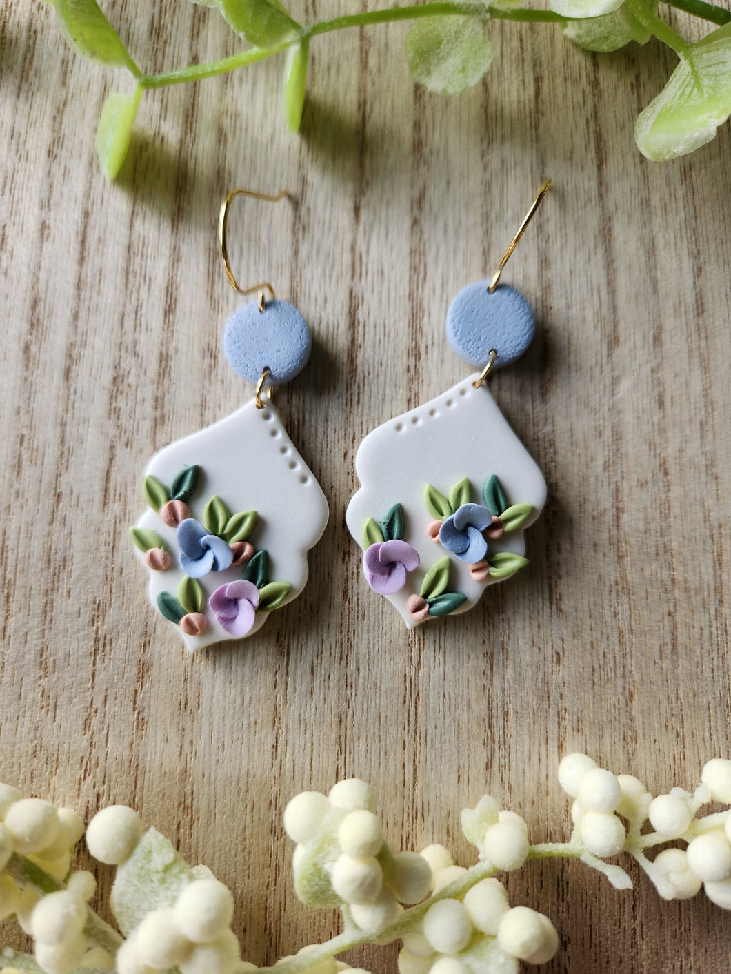 Blue Purple Floral Scroll Dangles