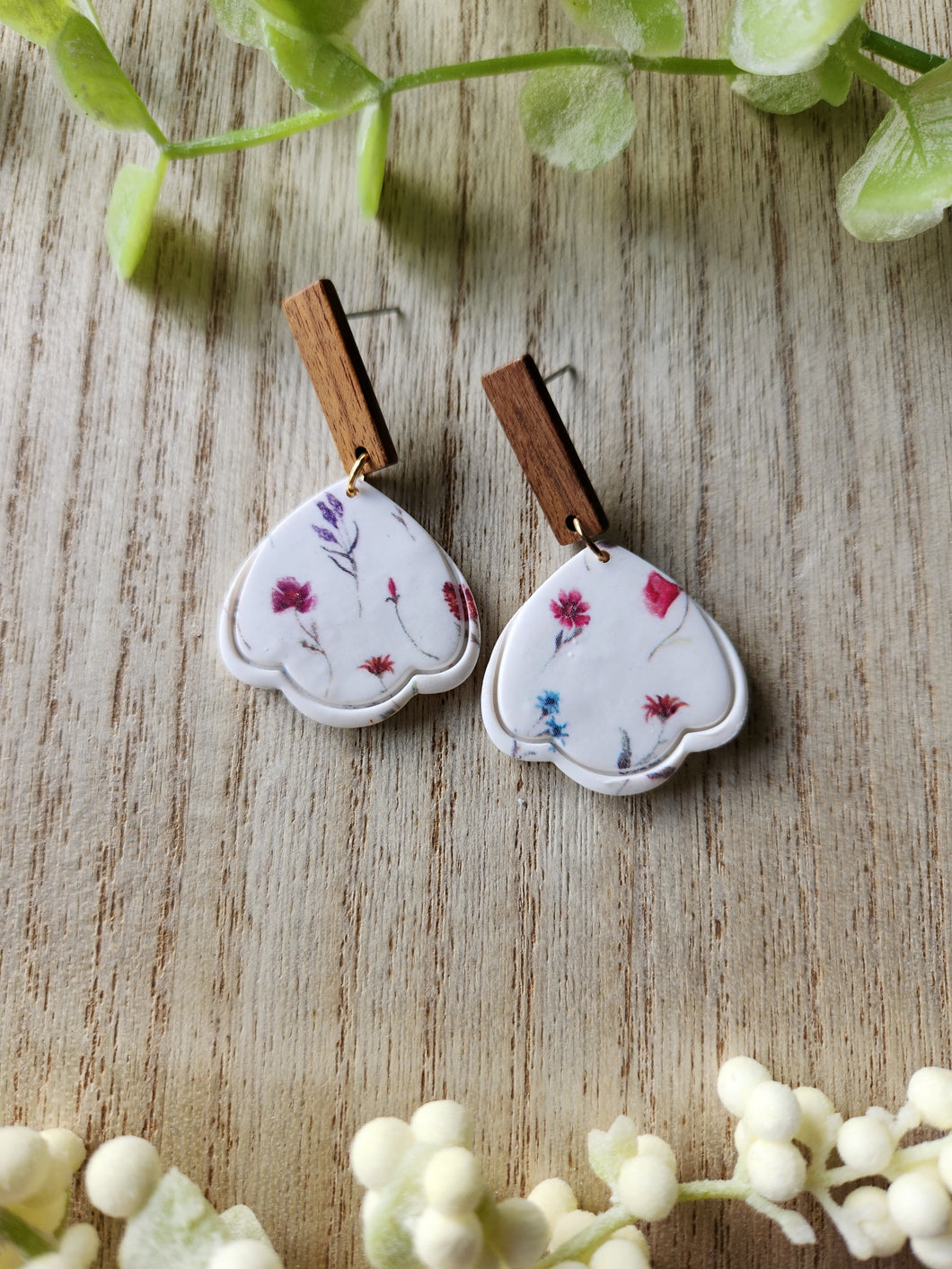 Floral Field Wood Stud Dangles