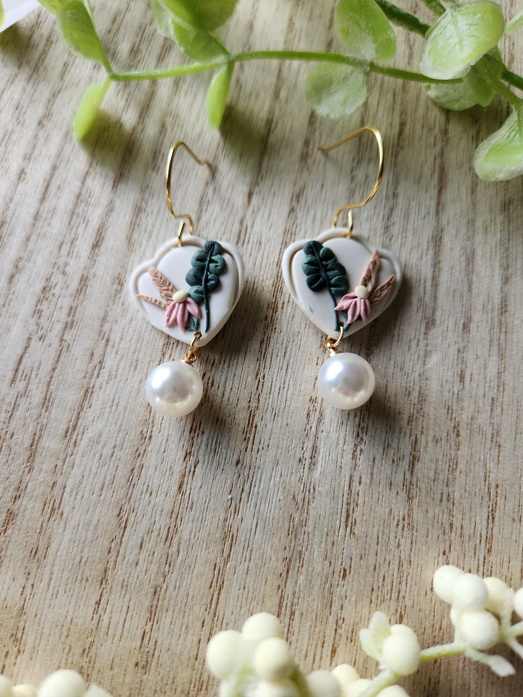 Wheat Eucalyptus Floral Pearl Dangles