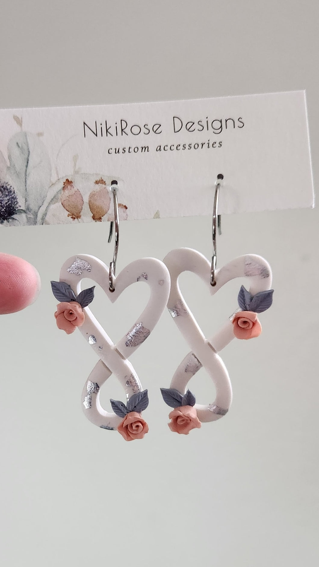 Floral Infiniti Heart Clay Earrings