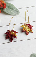 Load image into Gallery viewer, Large Maroon Gold Maple Leaf Hoops
