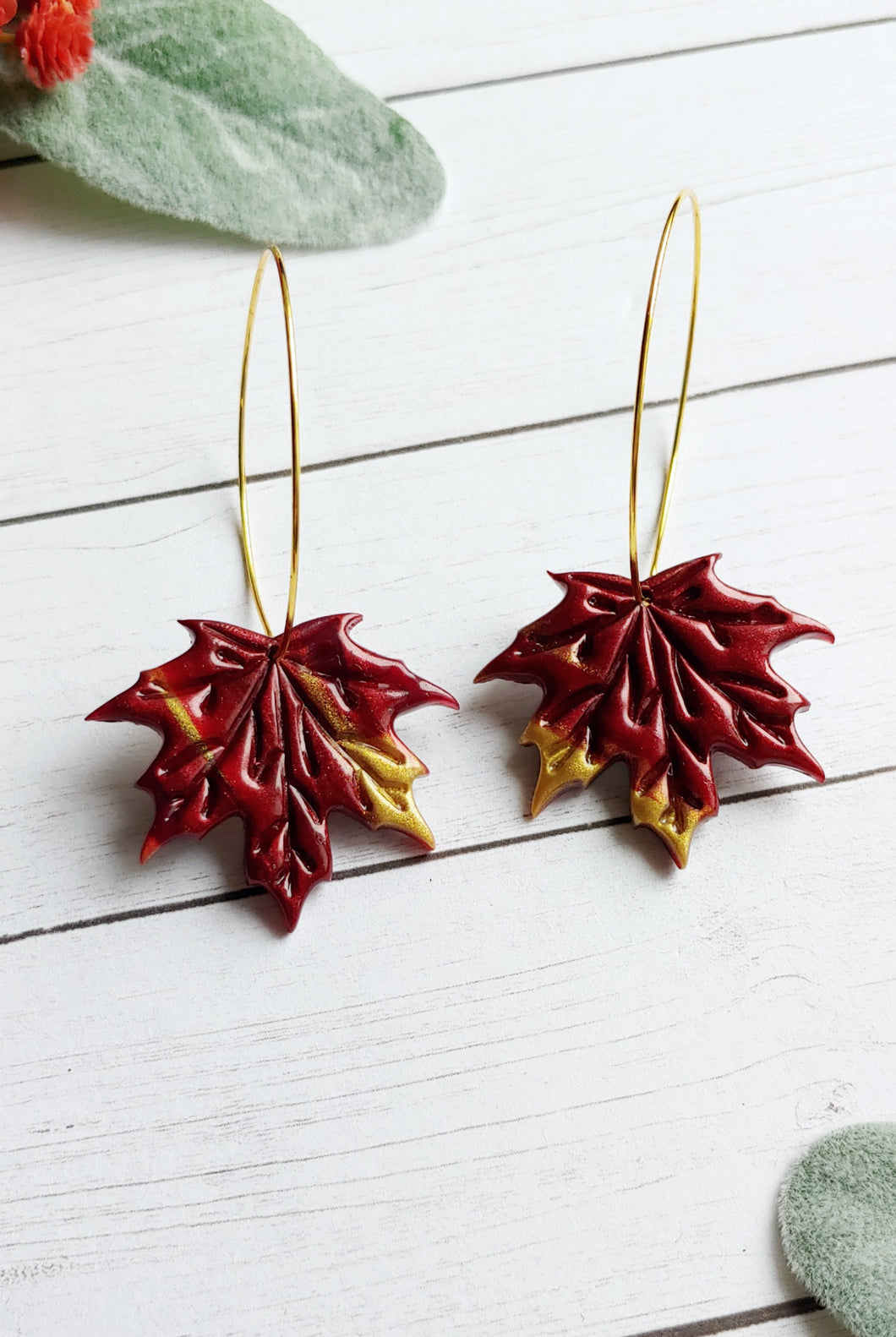 Large Maroon Gold Maple Leaf Hoops