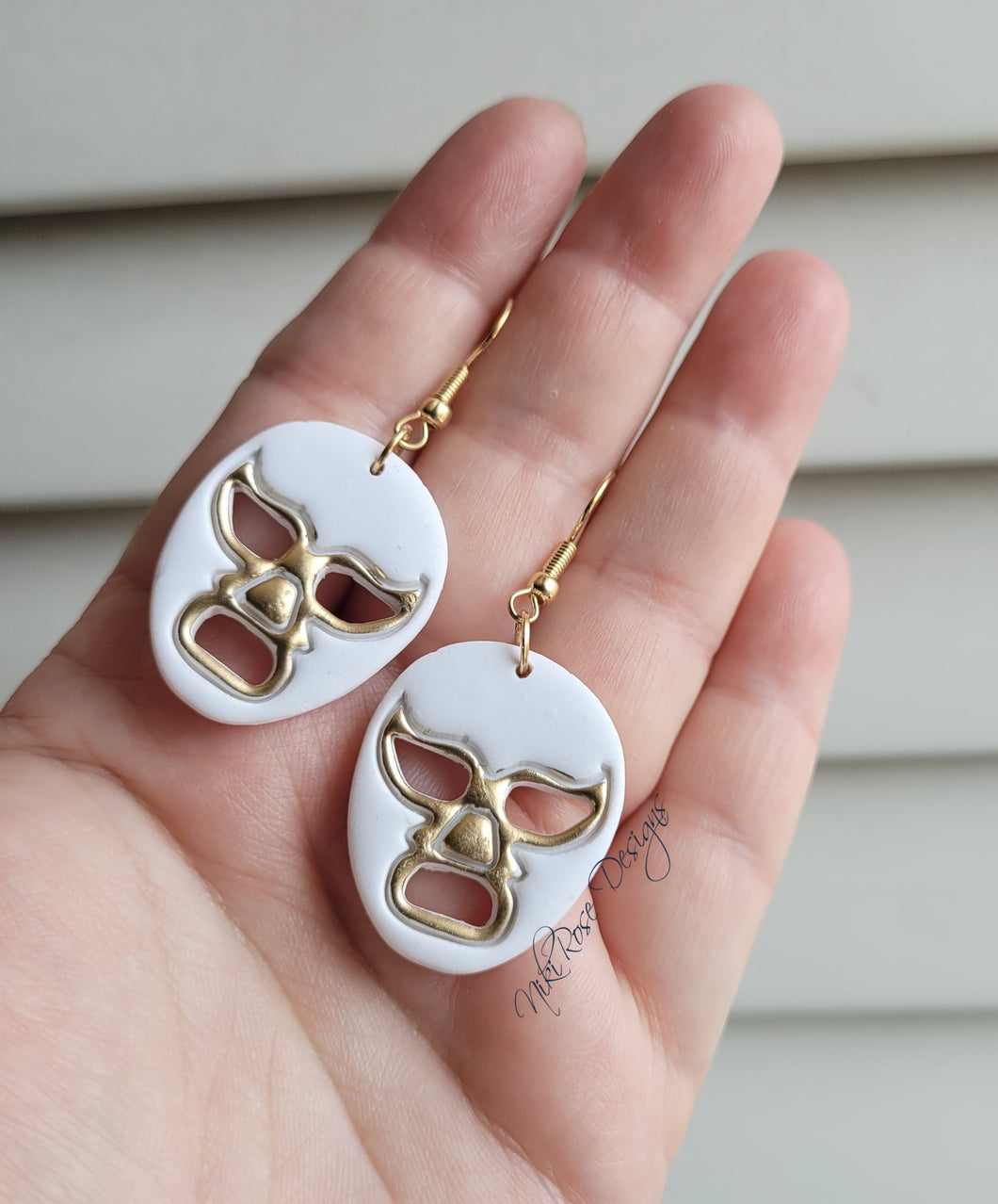 White Luchador Clay Earrings