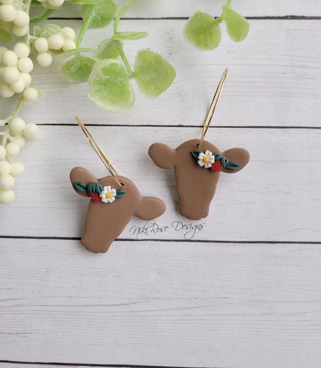 Strawberry Cow Hoop Earrings