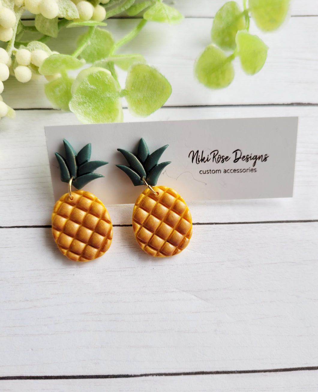 Pineapple Clay Stud Dangle Earrings