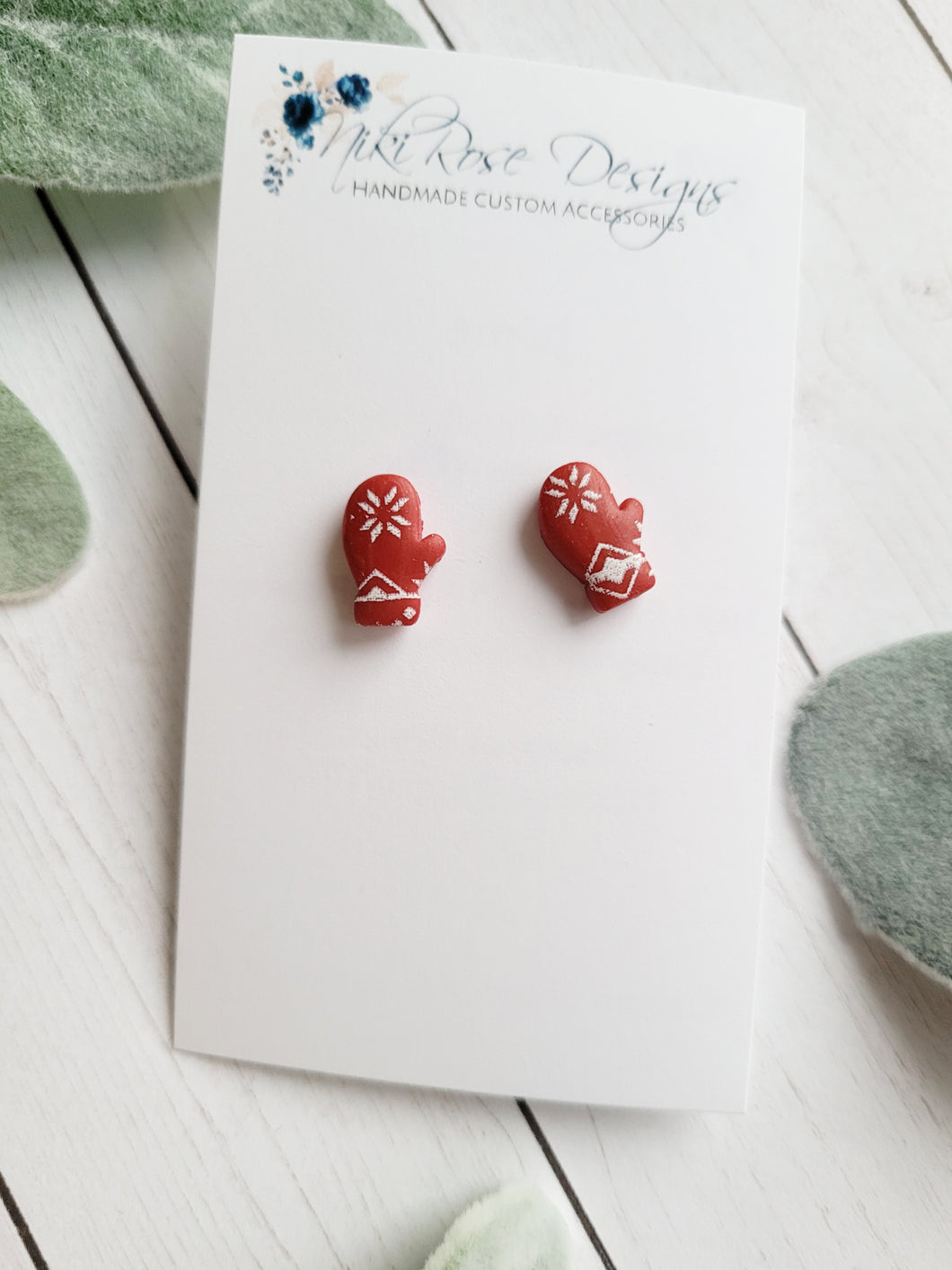Red Mittens Polymer Clay Stud Earrings